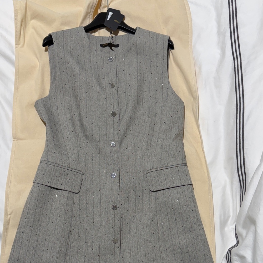 Maje Gray Pinstripe Sleeveless Midi Dress
